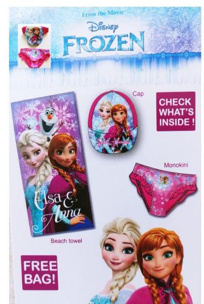 Disney Frozen 4 Teile Set pink Geschenkeset Badeanzug ,Strandtuch Badehose Cap, Rucksack Disney Frozen die Eiskönigin